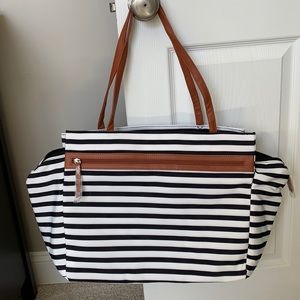 Navy/white stripe canvas beach bag